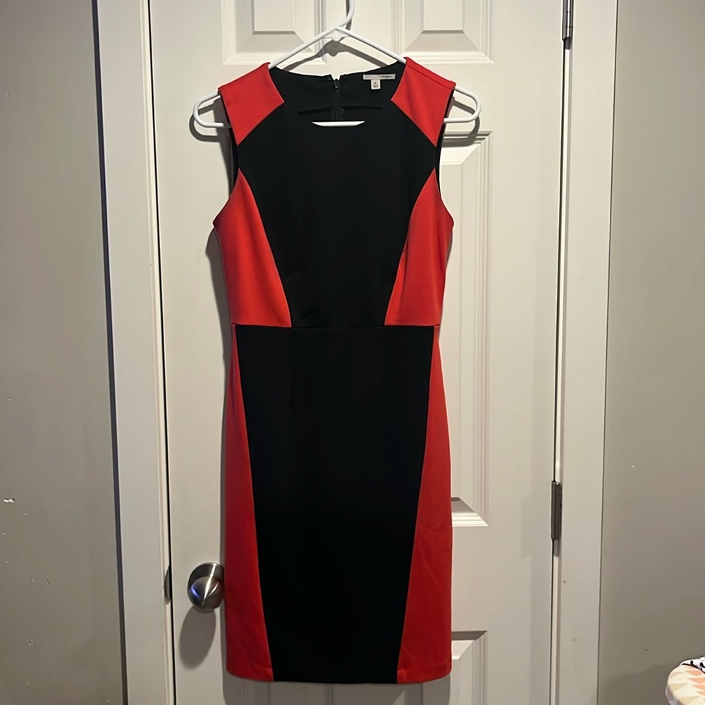 Halogen Black & Orange Sheath Sleeveless Dress